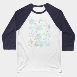 blue flowers and leaf watercolor pattern Baseball T-Shirt